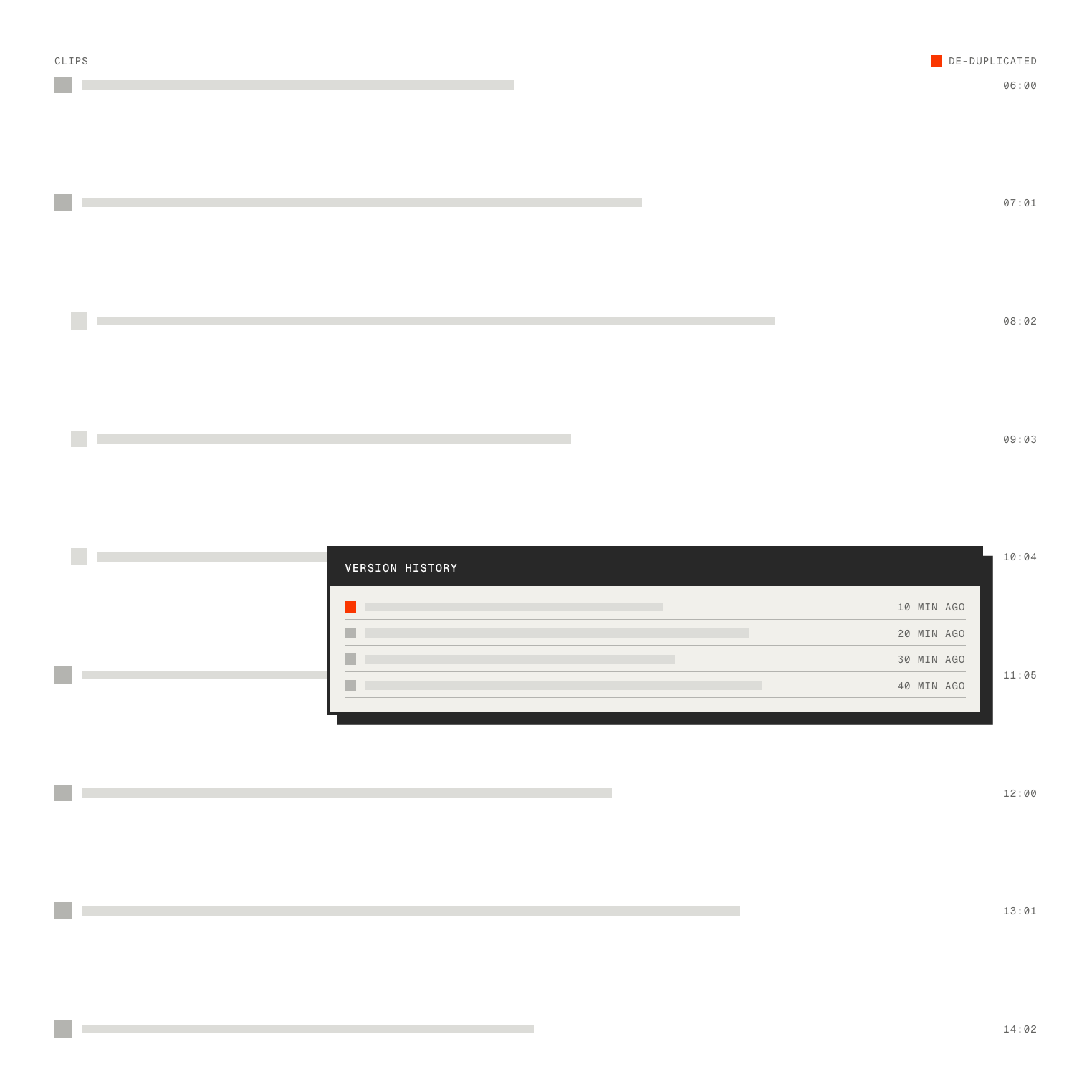 A clips feed beside its version history