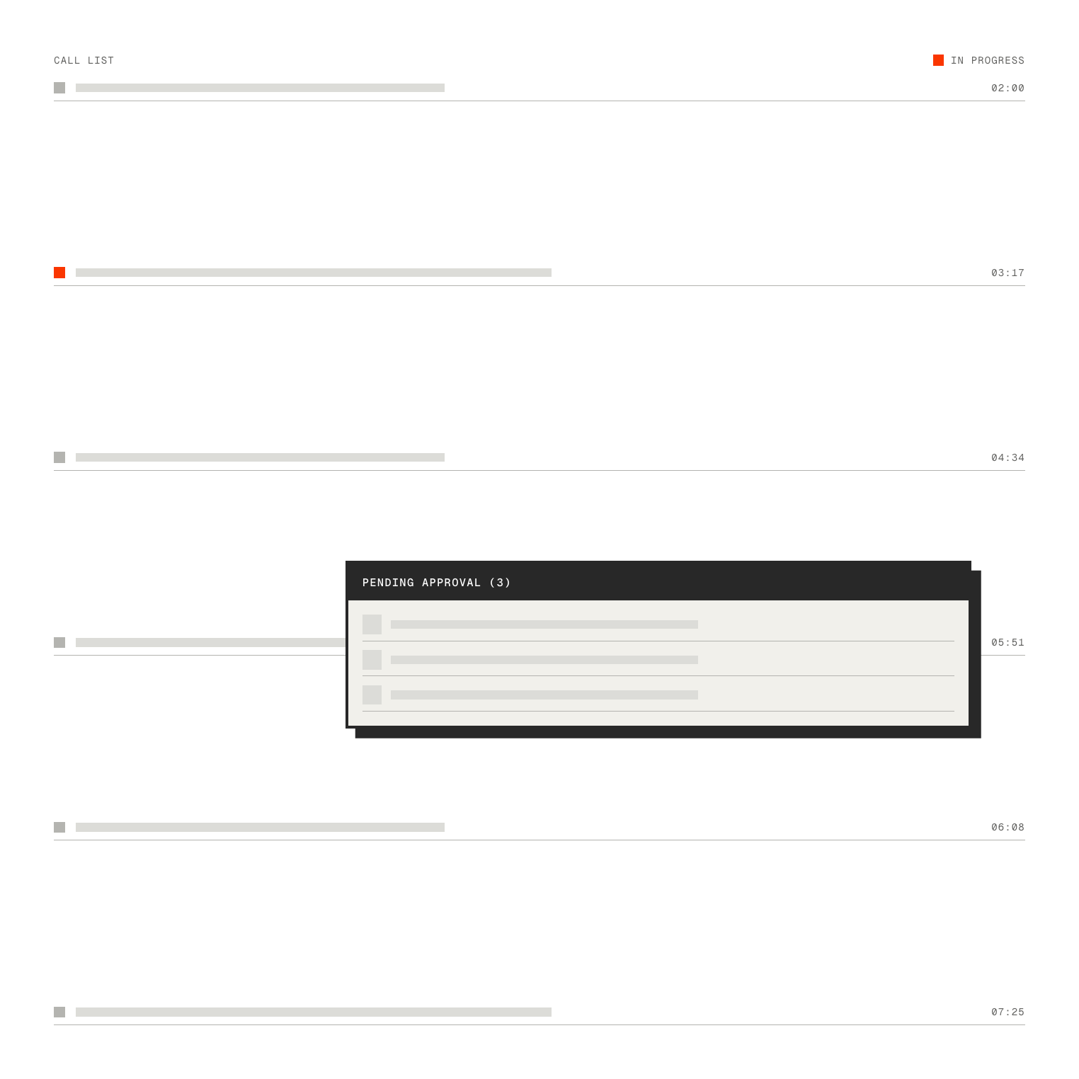 A call list beside three items pending approval